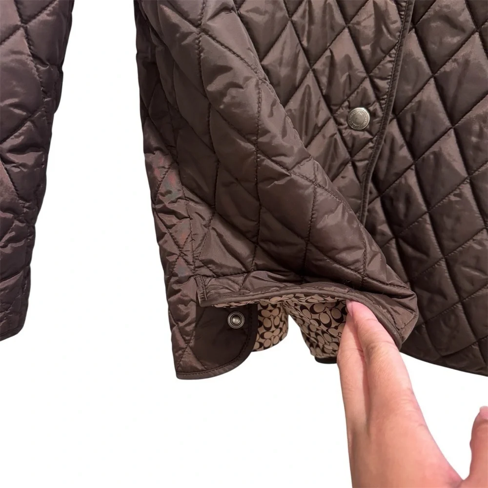 Coach Diamond Quilted Signature C Barn Puffer Jacket Equestrian Classic Brown XL